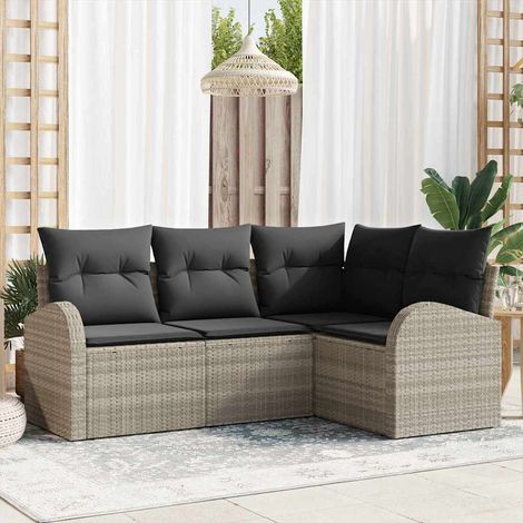 Gartensofa-set mit Kissen 4 pcs Hellgrau Poly-Rattan