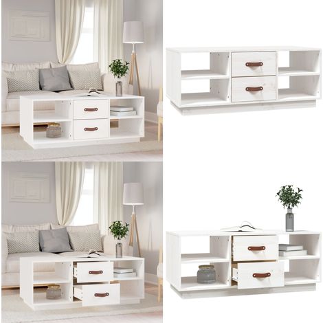 Table basse Blanc 100x50x41 cm Bois massif de pin - Table Basse Blanche - Meuble Salle Séjour - Table Bois Massif - Table D'appoint Design - Rangement Tiroir Étagère - Home & Living (1/5)