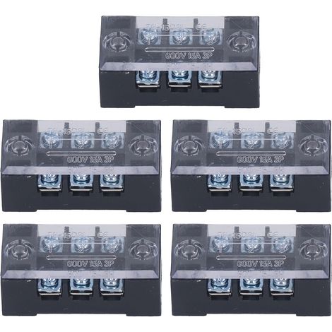 5pcs Barrette de connexion à barrière en laiton TB fixe professionnelle, double rangée couverte, 3 plots 15A 600V (1503) (1/5)