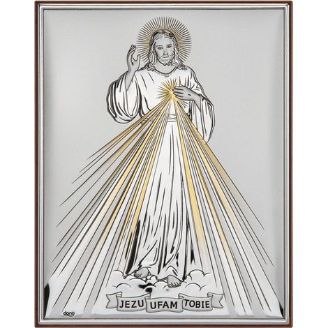 Imagen plateada de Jesús Misericordioso, recuerdo de Comunión, Boda, Jubileo DS34 10 x 14 cm (1/5)