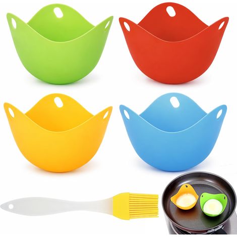 4 Poches à Œufs en Silicone avec Pinceau à Huile, Cuiseur à Œufs Pochés Réutilisable pour Air Fryer, Micro-ondes et Cuisinière, Sans BPA, Anti-adhésif, Facile à Nettoyer (1/5)