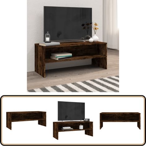 Meuble TV Chêne fumé 100x40x40 cm Bois d'ingénierie - Meuble Tv - Meuble Tv Moderne - Meuble Tv Industriel - Meuble Tv Design - Étagère Murale