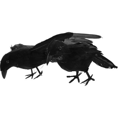 2pièces Décoration Corbeau Réeliste pour Halloween Lot de Ornements De Corbeau avec Fausses Plumes Modèle De Accessoire Photo pour Fête Halloween (1/5)