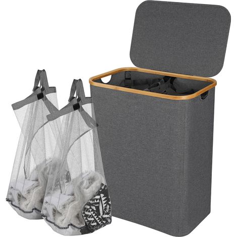 Randaco Cesto para ropa sucia con tapa, 145L Gris Cesto para ropa sucia - 2 bolsas extraíbles para ropa sucia (Para uso en baños y hogares)