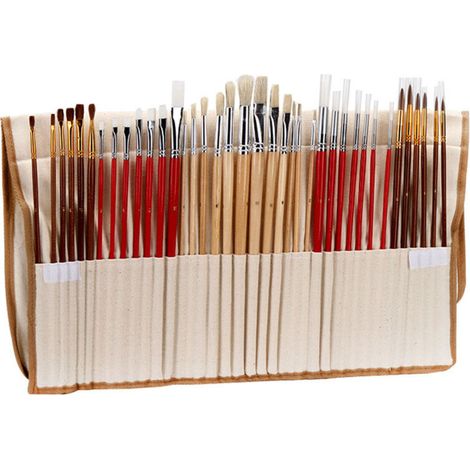 Lot de 38 pinceaux peinture avec étui en toile, set complet acrylique et aquarelle