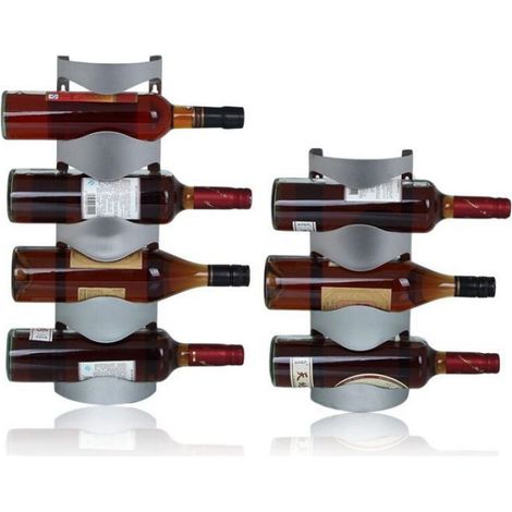 Casier vin mural pour 4 bouteilles support en acier inoxydable rangement cratif pour la maison couleur argent (1/4)