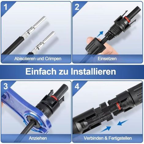 Connecteur Mc4 - Ppo Et Cuivre Etamé - Ip67 Etanche - Pour Câbles 2,5 4 6 Mm² - 10 Paires (1/5)
