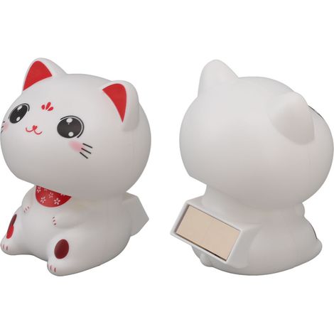 Chat mignon décoratif à lumière solaire par induction, en plastique, avec de grands yeux, porte-bonheur et hoche la tête, idéal pour les restaurants et les tableaux de bord de voiture. (1/5)