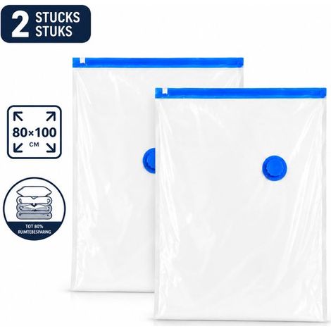 Lot de 2 sacs sous vide – 80x100 cm – Transparents – Vêtements et couvertures – Gain de place (1/5)