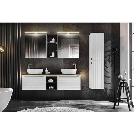 Ensemble salle de bain meuble double vasques 150 cm + 6 éléments - Camille White - Livraison gratuite