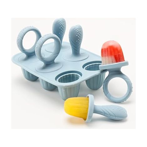 FLITI - Reusable Food Grade Silicone Ice Pop Molds, 6 Pieces, with Sticks, BPA-Free, for Kids' Sorbets, Yogurts, Frozen Desserts, Blue (1/5)