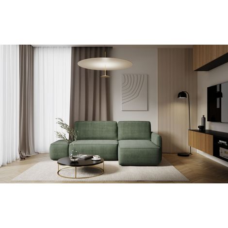 Ecksofa mit Schlaffunktion Sofa LUKA in Stoff Cremona Grün Ottomane Rechts (1/4)