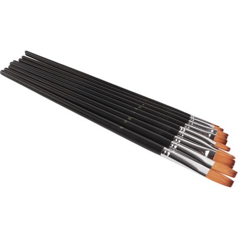 Set mit 9 professionellen Künstlerpinseln, Nylonborsten, schmale, flache Spitze, langer Griff (1/5)