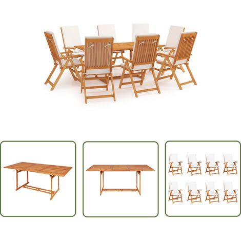 The Living Store 9-tlg. Garten-Essgruppe mit Kissen Massivholz Teak - Holztisch - Esszimmergarnitur - Gartentisch - Gartenstuhl - Outdoormöbel (1/5)