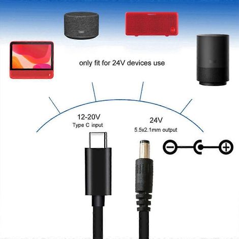 Câble d'alimentation 24 V avec entrée USB Type C mâle vers prise jack 5,5 x 2,1 mm mâle pour routeur (1/4)