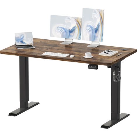 Devoko 120 x 60 cm Bureau debout réglable en hauteur, bureau assis-debout, bureau d'ordinateur avec fonction mémoire, structure métallique robuste, fonctionnement silencieux, flamme (1/5)
