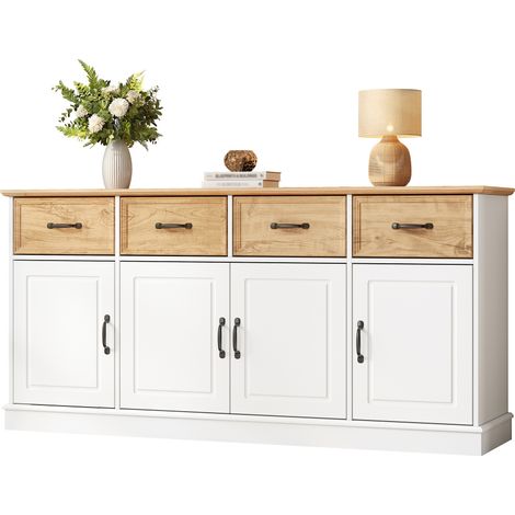 4 Portes et 4 Tiroirs Buffet Enfilade pour Rangement Salon Étagères Réglables et Structure MDF 160cm (1/5)
