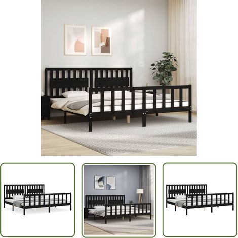 The Living Store Massivholzbett mit Kopfteil Schwarz 200x200 cm - Holzbett - Massives Kiefernholz - Lattenrost - Boxspringbetten - Doppelbett (1/5)