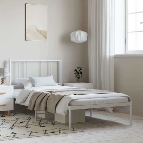 Estructura cama sin colchón con cabecero metal blanco 100x200cm (1/5)