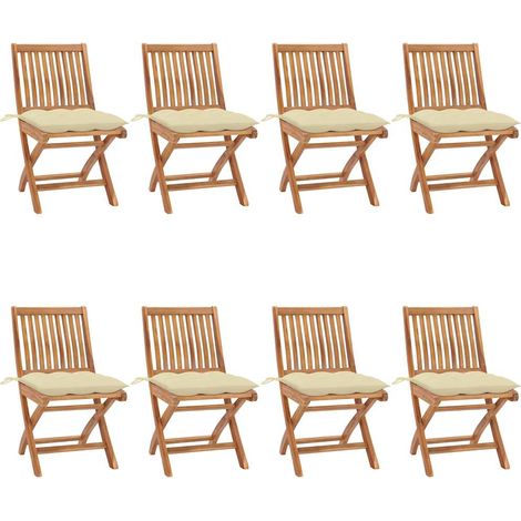 vidaXL Sillas plegables con cojines, 8 unidades, madera maciza de teca. (1/5)