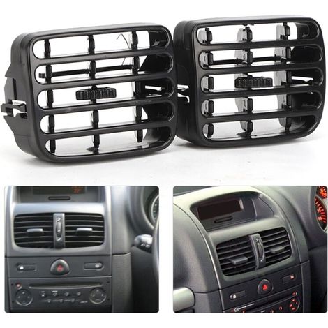 2 Grilles d´aération ventilation centrale noir du tableau de bord pour Clio MK2 1998‑2006 (1/4)