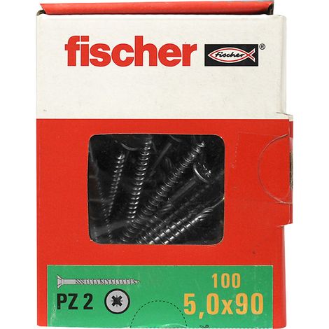 100 Vis VBA tête fraisée Power-Fast PZ2 Ø5 x 90 mm filetage partiel - Fischer