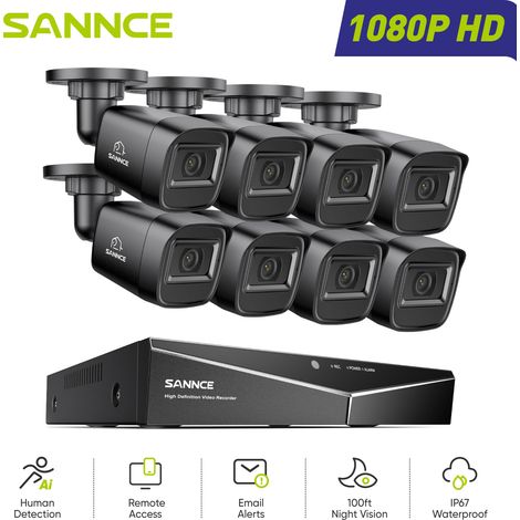SANNCE Sistema di Sicurezza Cablato Esterni 1080P 16CH 8 Telecamere Accesso Remoto Visione Notturna Kit di Videosorveglianza (1/5)