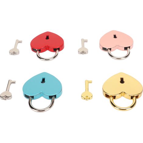Lot de 4 grands cadenas en alliage en forme de cœur, cadenas porte-bonheur, cadenas commémoratif, cadenas style papeterie étudiante rétro. (1/5)