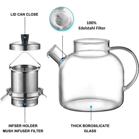 Infuseur à thé verre borosilicate 1500 ml compatible thé en vrac (1/4)