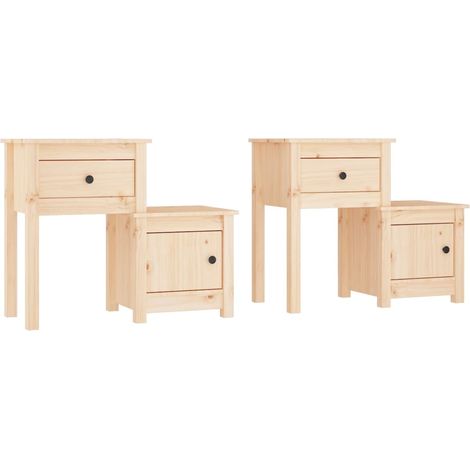 Set 2 comodini con cassetto e vano con anta 79,5 x 38 x 65,5 cm legno di pino non trattato DEC034814