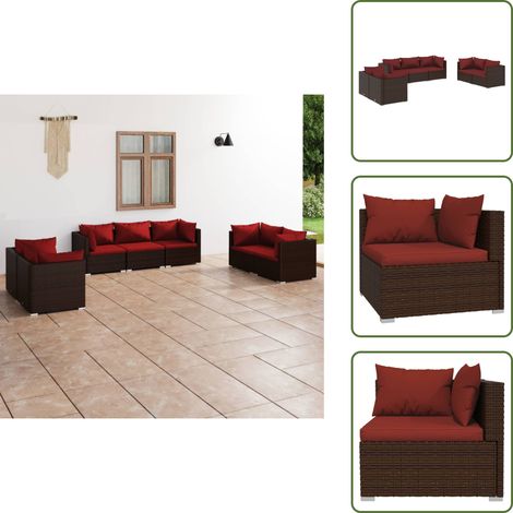 7-tlg. Garten-Lounge-Set mit Kissen Poly Rattan Braun - Gartensortiment - Lounge Set - Gartenmöbel - Outdoor Furniture - Esszimmergarnitur (1/5)
