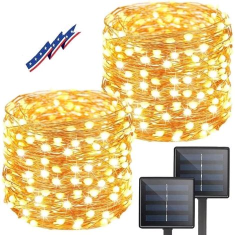 guirlandes lumineuses solaires d'extérieur de 24 m (80 pi) avec 200 LED, 8 modes d'éclairage (blanc chaud)-Crezuo