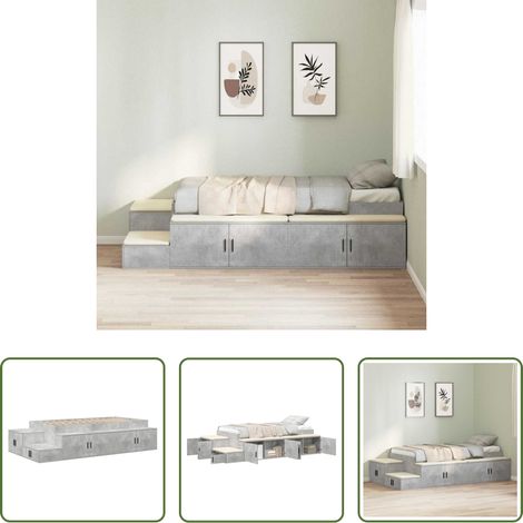 vidaXL Lit en bois - Cadre de lit avec rangement Gris béton 80 cm Bois d'ingénierie (1/5)