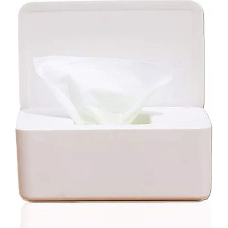 Boîte de rangement de mouchoirs, grande capacité, boîte distributrice de lingettes humides avec couvercle scellé rectangulaire pour salle de bain, cuisine, chambre à coucher - Blanc (1/5)