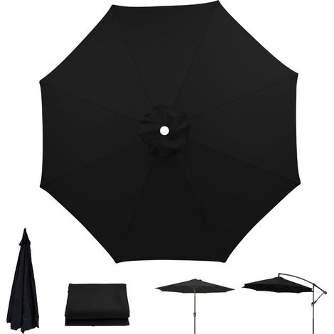 Toile de rechange pour parasol de terrasse, Protection UV, Imperméable, Toile de parasol à 8 baleines, Noir (Toile de parasol seule, 3 m) (1/5)
