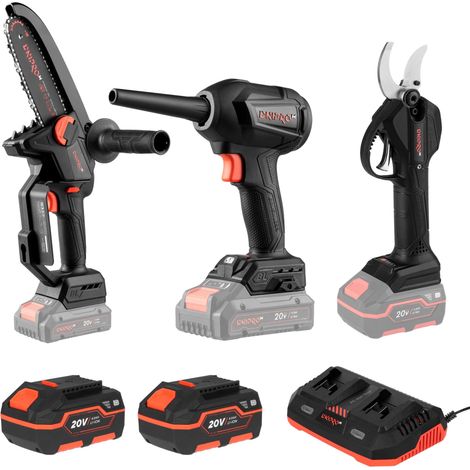 Offre anniversaire Dnipro-M : mini-tronçonneuse DMS-200BC, élagueuse ULTRA DPS-200BC, souffleur DCB-203BC, 2 batteries BP-240 et chargeur double FC-230