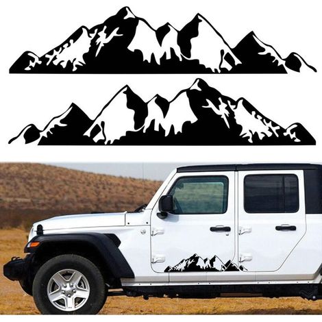 1 paire d'autocollants montagnes de (noir)pour voiture, carrosserie, portière, voiture, montagnes enneigées, véhicules tout-terrain, autocollants universels de taille longue (1/4)