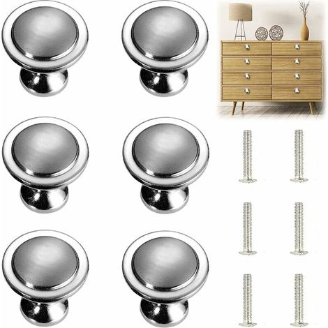 [MAI UTILIZZATO]  Pomelli e maniglie per mobili INHHUB, 6 pezzi Maniglia per mobili in argento massiccio Maniglia per mobili rotonda in acciaio inossidabile argentato con viti Diametro 27 mm - INHHUB