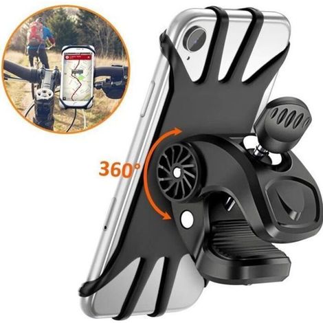 Bardusch - Support Téléphone Vélo, Fixtion Guidon Moto avec Rotatif à 360 Degrés Anti-Vibrations en Silicone pour 4.5"-6.5" Smartphone (Noir) (1/4)