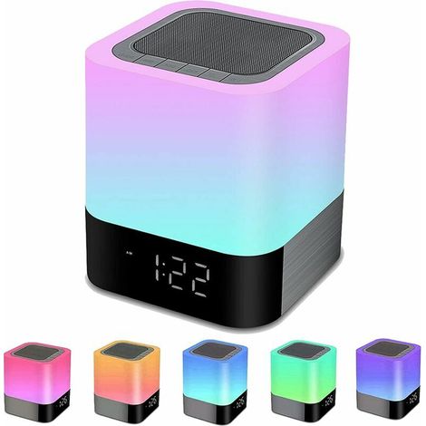 Bluetooth Speaker Alarm Clock Bedside Lamp Touch Bedroom RGB Color Changing LED Alarm Clock Night Light Kids Christmas Gift Portable Bluetooth Speaker (1/5)