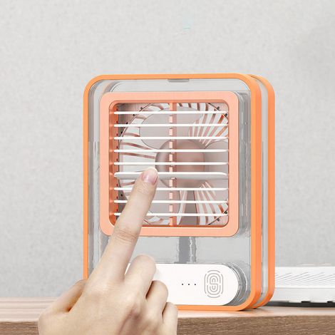 USB-Tischventilator mit Sprühfunktion, Mini-Kühler für Studenten, Nachtlicht und Luftbefeuchter, orange (1/5)