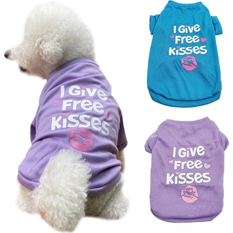2 vêtements d'été pour chien et chat, gilet et t-shirt imprimé « Je donne des bisous gratuits », déguisement romantique, usage quotidien et fêtes (1/5)