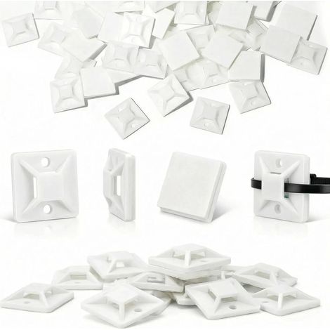 100Pcs Embase Colson, Attache Cable Adhesif 40mm×40mm, Fixation Cable Electrique Auto-Adhesif, Serre Cable Plastique pour Gestion Câble PC, Maison et Bureau. (1/5)
