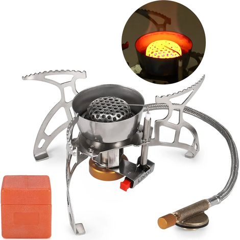 Réchaud à gaz pliable pour le camping, brûleur à gaz, allumage piézo-électrique, coupe-vent, réchaud de randonnée portable pour la cuisine en extérieur. (1/5)