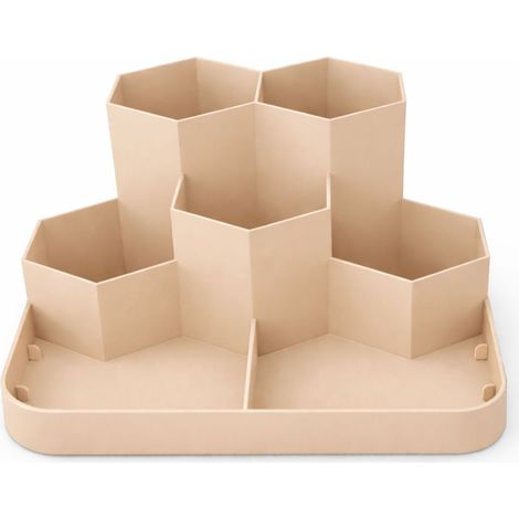 Organizzatore da scrivania beige con 7 scomparti per accessori (1/3)