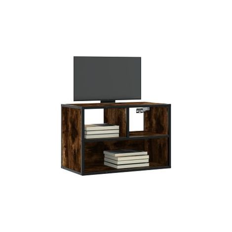 Meuble TV chêne fumé 60x31x39,5 bois d'ingénierie et métal (1/5)