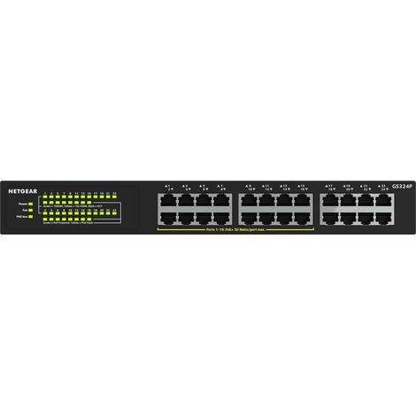 NETGEAR GS324P Switch Ethernet Gigabit Non Gestito con Supporto PoE, Montaggio 1U, Nero (1/5)