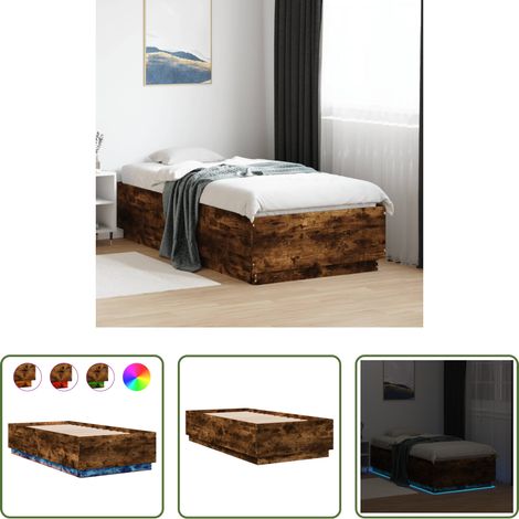 LED-Leuchten - Bettgestell mit LED Räuchereiche 90x190 cm Holzwerkstoff (1/5)