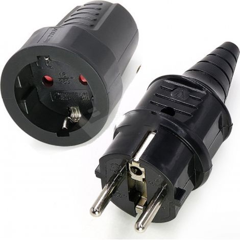 Kit da 2 pezzi: spina maschio + presa femmina, 250 V 16 A, spina elettrica in gomma, spina di alimentazione impermeabile IP44, nera (1/5)
