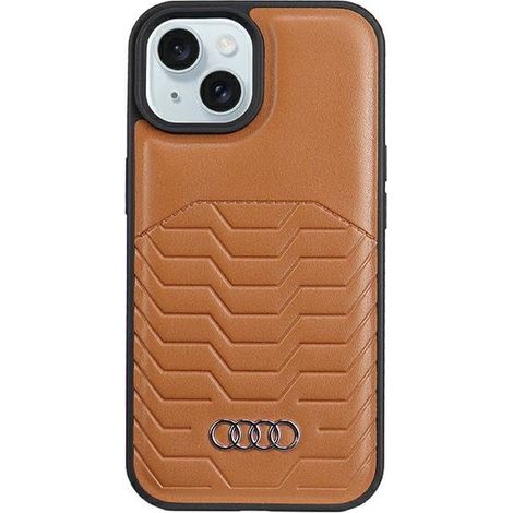 Étui rigide marron en similicuir marron Audi MagSafe pour iPhone 15/14/13 6,1 pouces AU-TPUPCMIP15-GT/D3-BN